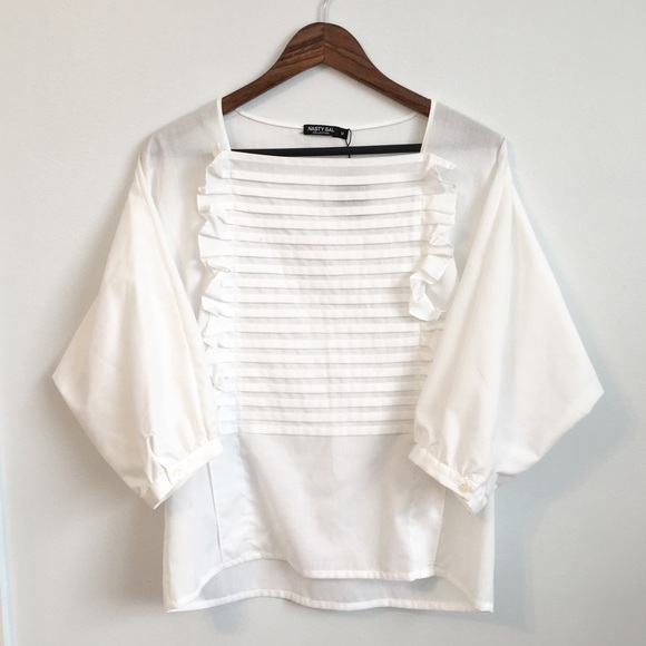 Nasty Gal Tops - SOLD Frilly White Poplin Blouse